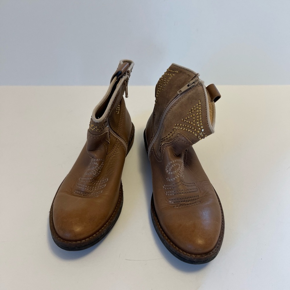 Miss Blumarine Girls Leather Boots Brown  Crystals  Size EUR 32